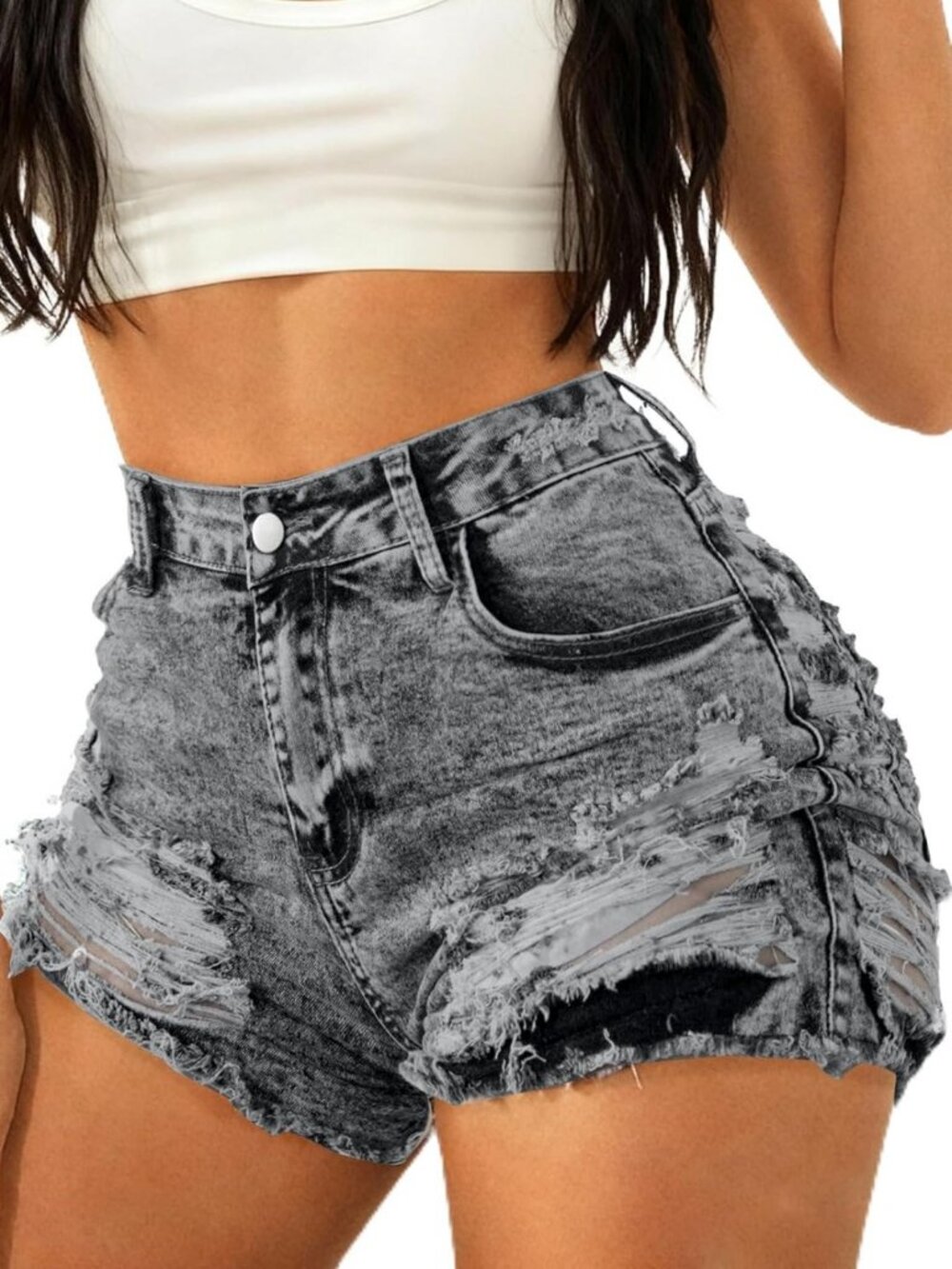 High-Waisted Ripped Denim Jean Shorts for Women | Distressed Casual Summer Style